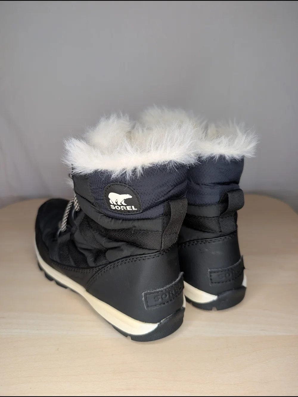 Sorel Girl Whitney Boot Size 4 Black Nylon Quilted Lace Up Bootie Waterproof